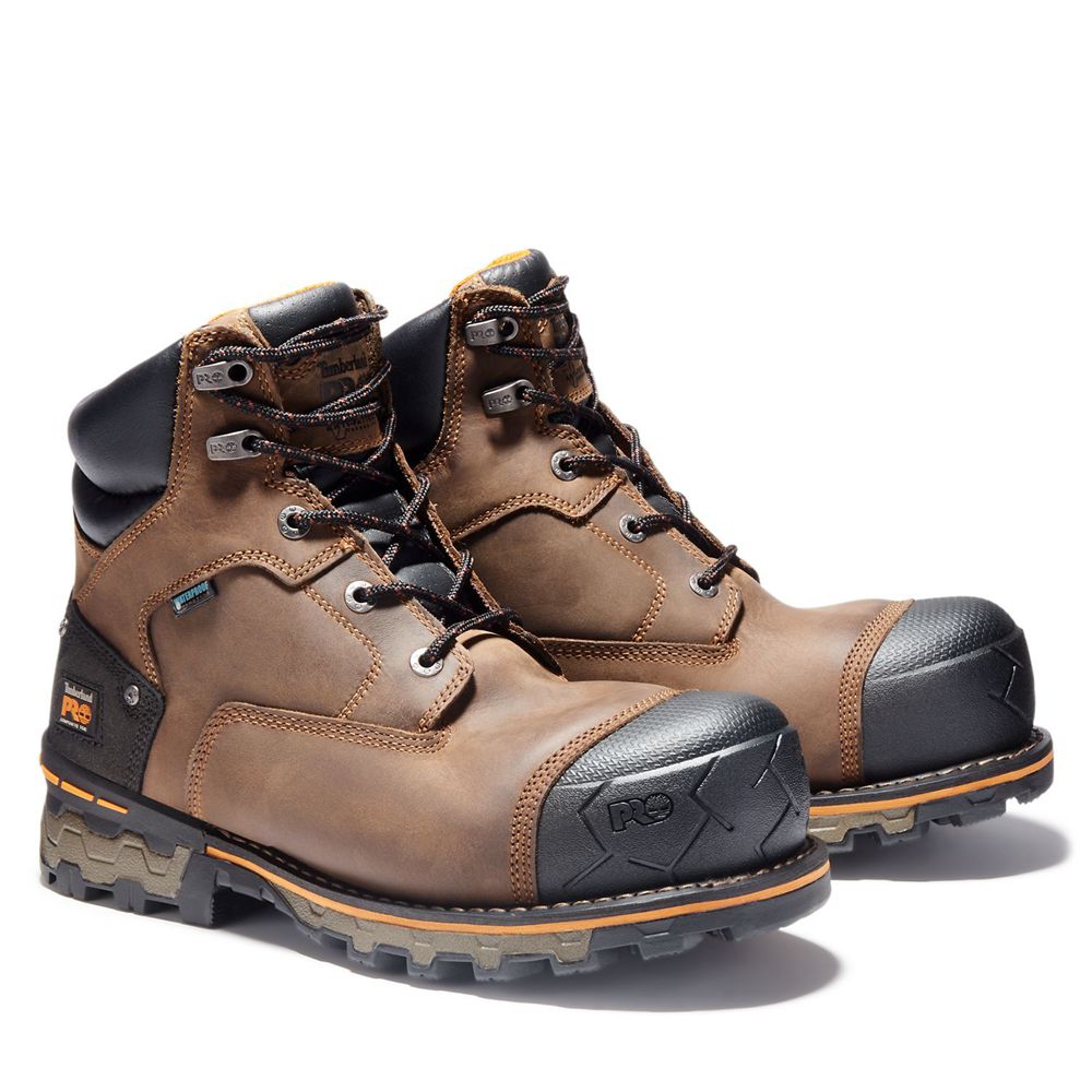 Timberland Μποτακια Εργασίας Ανδρικα Καφε/Μαυρα - Pro® Boondock 6\" Comp Toe - Greece 8461035-ZI